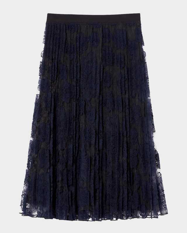 Plus Size Massa Pleated Floral Lace Midi Skirt